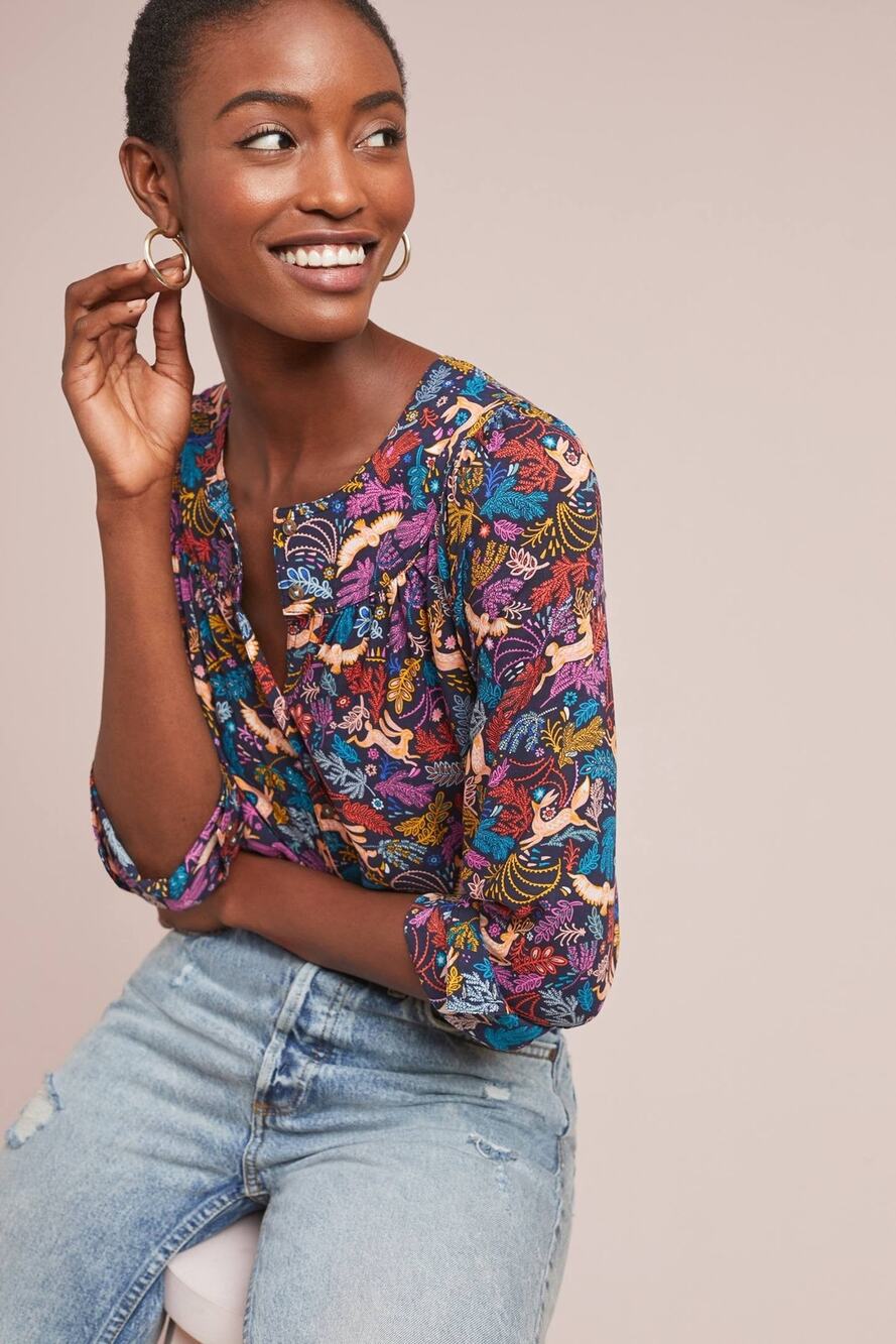 52 Conversations by Anthropologie Colloquial Yoked Button down Oh Deer - 2